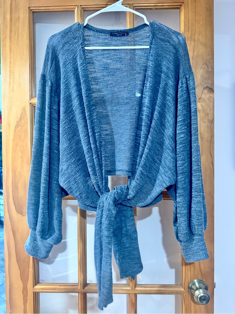 Final Touch grey Tie-Front Open Cardigan